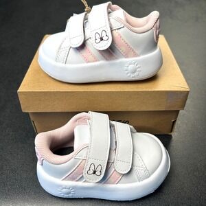 adidas x Disney Minnie Mouse Grand Court Size 5K Toddler Shoes White Pink NEW